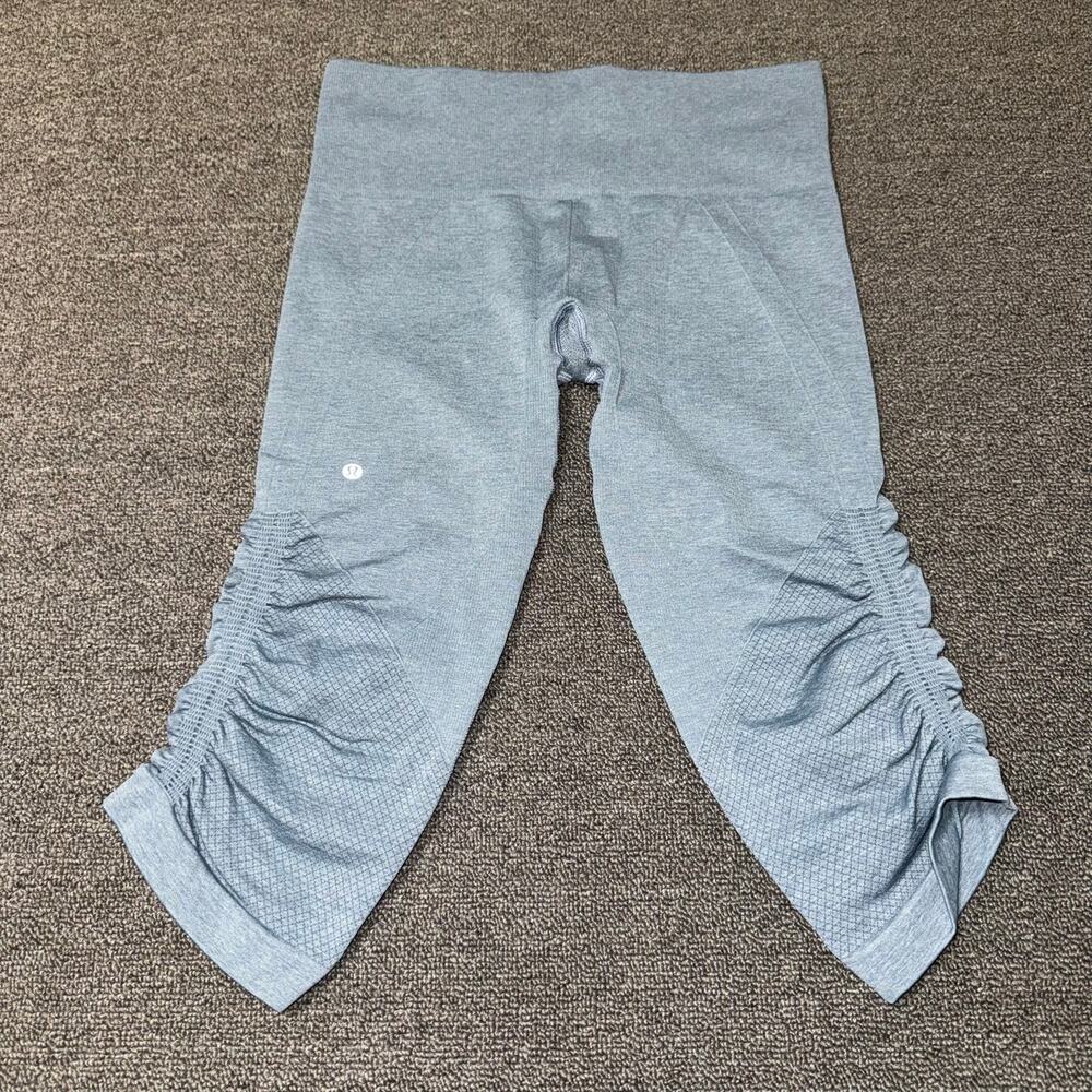 Lululemon In The Flow Rouched Cropped Leggings Heather Blue Size 6 Small Yoga